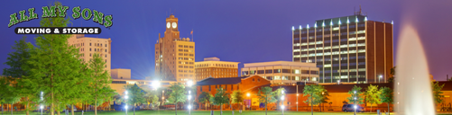 buildings in denton, texas at night