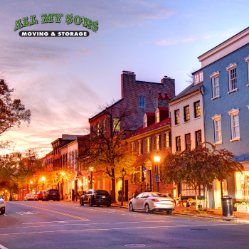 a row of houses along a street at dusk in springfield, virginia"