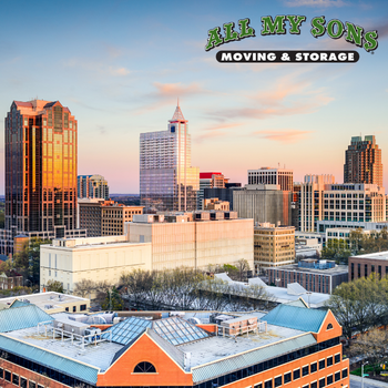 downtown city buildings in raleigh at dusk