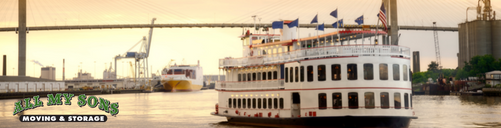 riverboat on the savannah river at dusk