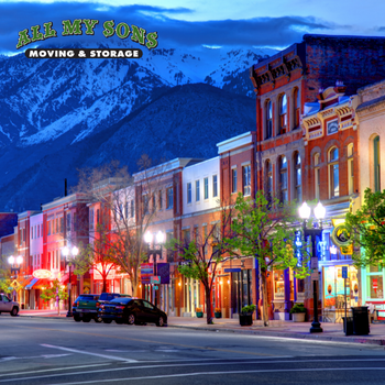 layton, utah main street buildings lit up at night